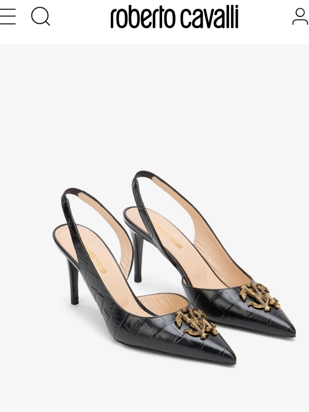 Brand New in Box Roberto Cavalli Croc-Print Sling Back Heels
